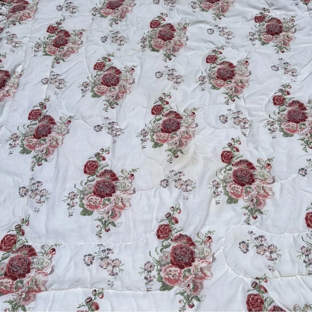 VTG 90s Laura Ashley Reversible Ruffled Twin Comforter Cottage Floral Stripe USA